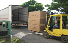Chargement d'emballage carton dans un camion Cartoval